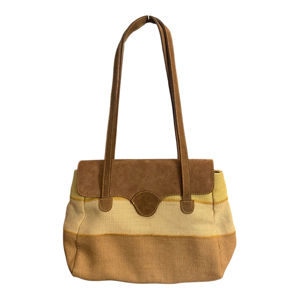 Vintage Tommy Bahama Shoulder Bag Woven Canvas Suede Leather Coastal Resort